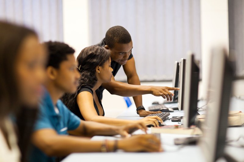 17718241 - african american college students in computer room